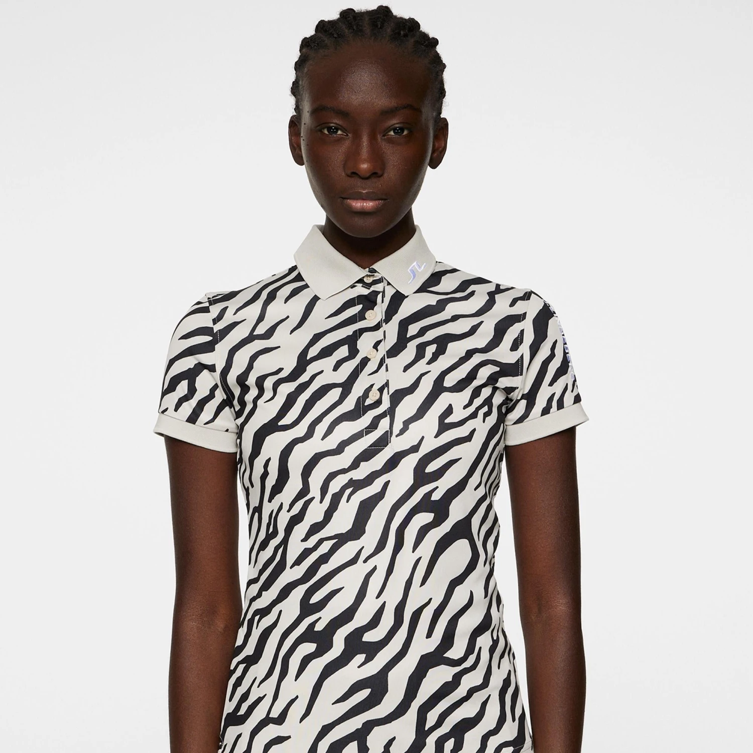 J.Lindeberg J Lindeberg Tour Tech Print Ladies Golf Polo Shirt Tour Tiger Moonbeam - Image 4