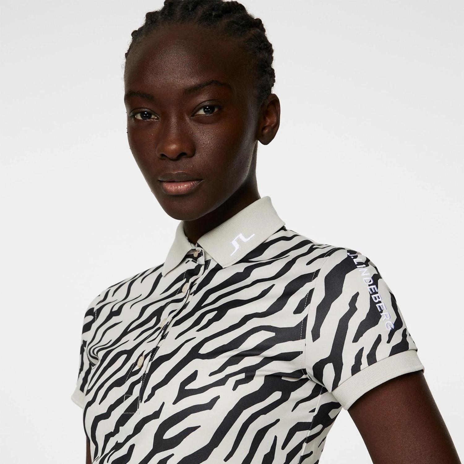 J.Lindeberg J Lindeberg Tour Tech Print Ladies Golf Polo Shirt Tour Tiger Moonbeam - Image 6