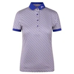 J.Lindeberg J Lindeberg Tour Tech Print Ladies Golf Polo Shirt Tour Geo Moonbeam